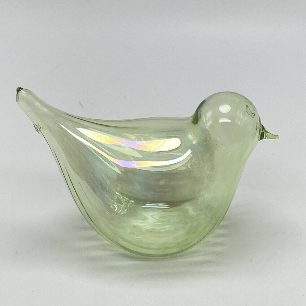 3” Blown Art Glass Light Green Bird Shape Figurine Statue Home Decor iridescent